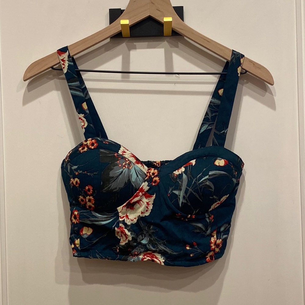 Deep Turquoise Tropical Flower Top🌺